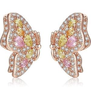 Sweet Butterfly Pink Cubic Zirconia Stud Rose Gold Plated Earrings